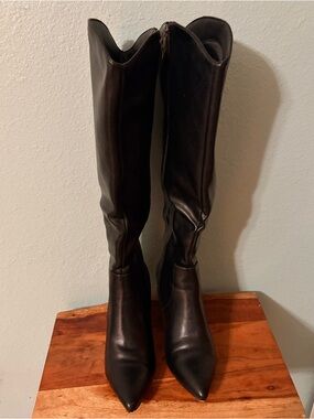 Black Knee-High Pointed Toe Women's Boots